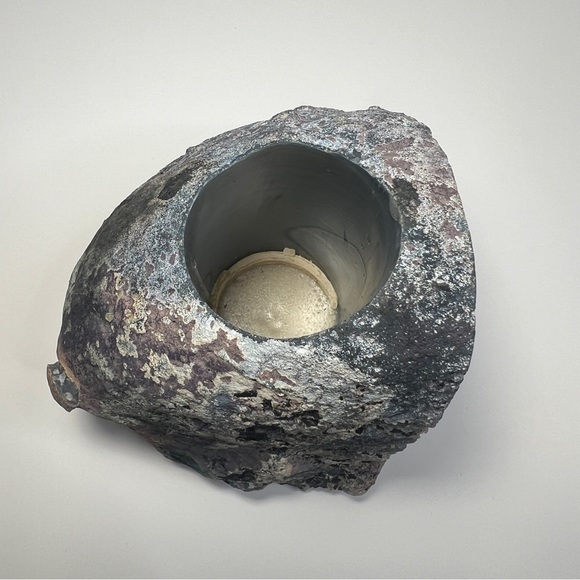 Blue Grey Agate Geode Candle Holder Half Polished Home Decor Gemstone Rock - Picture 6 of 13
